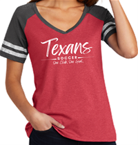 TEXANS LADIES VNECK SPORT TEE RED/CHAR