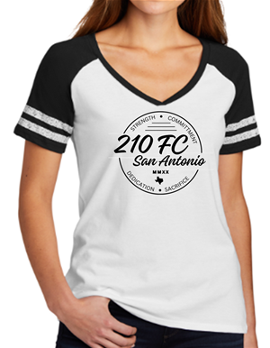 210 FC LADIES SPIRIT VNECK TEE WHT/BK Image