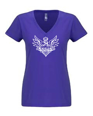 WOMEN'S V-NECK PURPLE GLITTER TEE Image